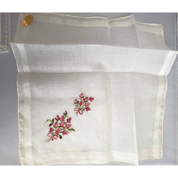 Vtg Lady Heritage 3 Embroidered Cotton Handkerchiefs Made in Switzerland Boxed - Picture 5 of 12
